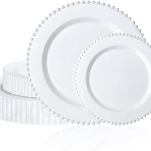 60-Piece Disposable Plastic Plates with Beaded Rim, 10 and 7 Inch