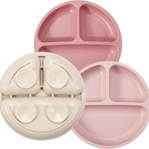 3-Pack Silicone Divided Suction Plates for Toddlers, Unbreakable