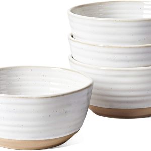 28-Ounce Stoneware Cereal Bowls Set of 4, 6 Inch, Oven and Microwave Safe