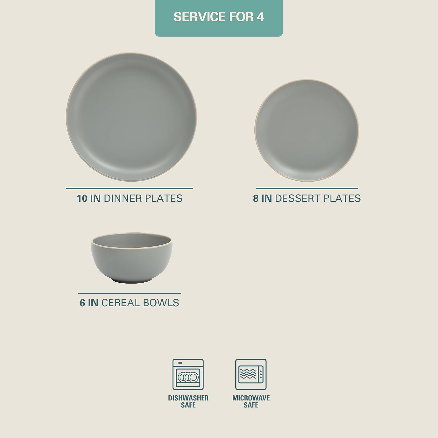 12-Piece Matte Stoneware Dinnerware Set for 4, Microwave Safe - Image 2