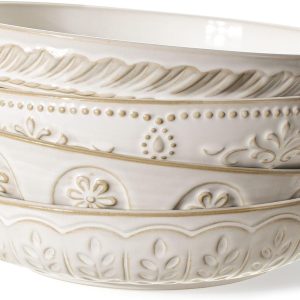 50-Ounce Embossed Ceramic Serving Bowls Set of 4, Microwave and Dishwasher Safe