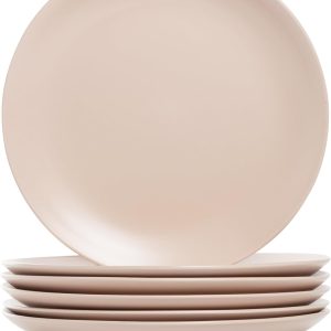 Set of 6 Matte Coupe Stoneware Dinner Plates, Microwave and Dishwasher Safe