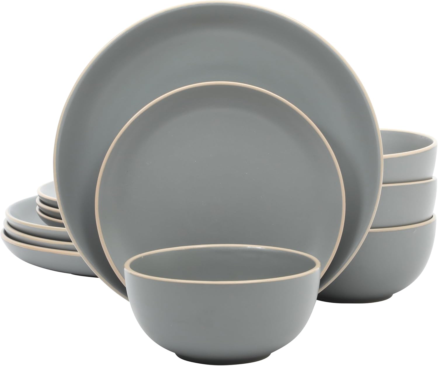 12-Piece Matte Stoneware Dinnerware Set for 4, Microwave Safe