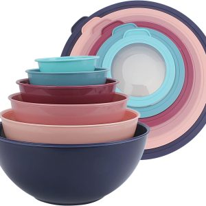12-Piece Plastic Mixing Bowl Set with Lids, Nesting, Microwave Safe