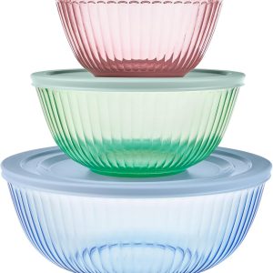 3-Piece Tinted Glass Mixing Bowls with Lids, 1.3 to 4.5 Quart