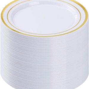 100-Pack 10.25-Inch Heavy-Duty Disposable Plastic Plates with Rim