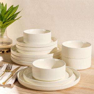 12-Piece Porcelain Dinnerware Set for 4, Lightweight and Scratch Resistant