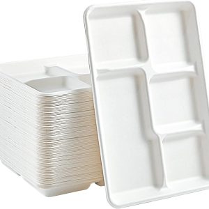 100-Pack 5-Compartment Disposable Plates, 12.5 Inch, Heavy-Duty Paper
