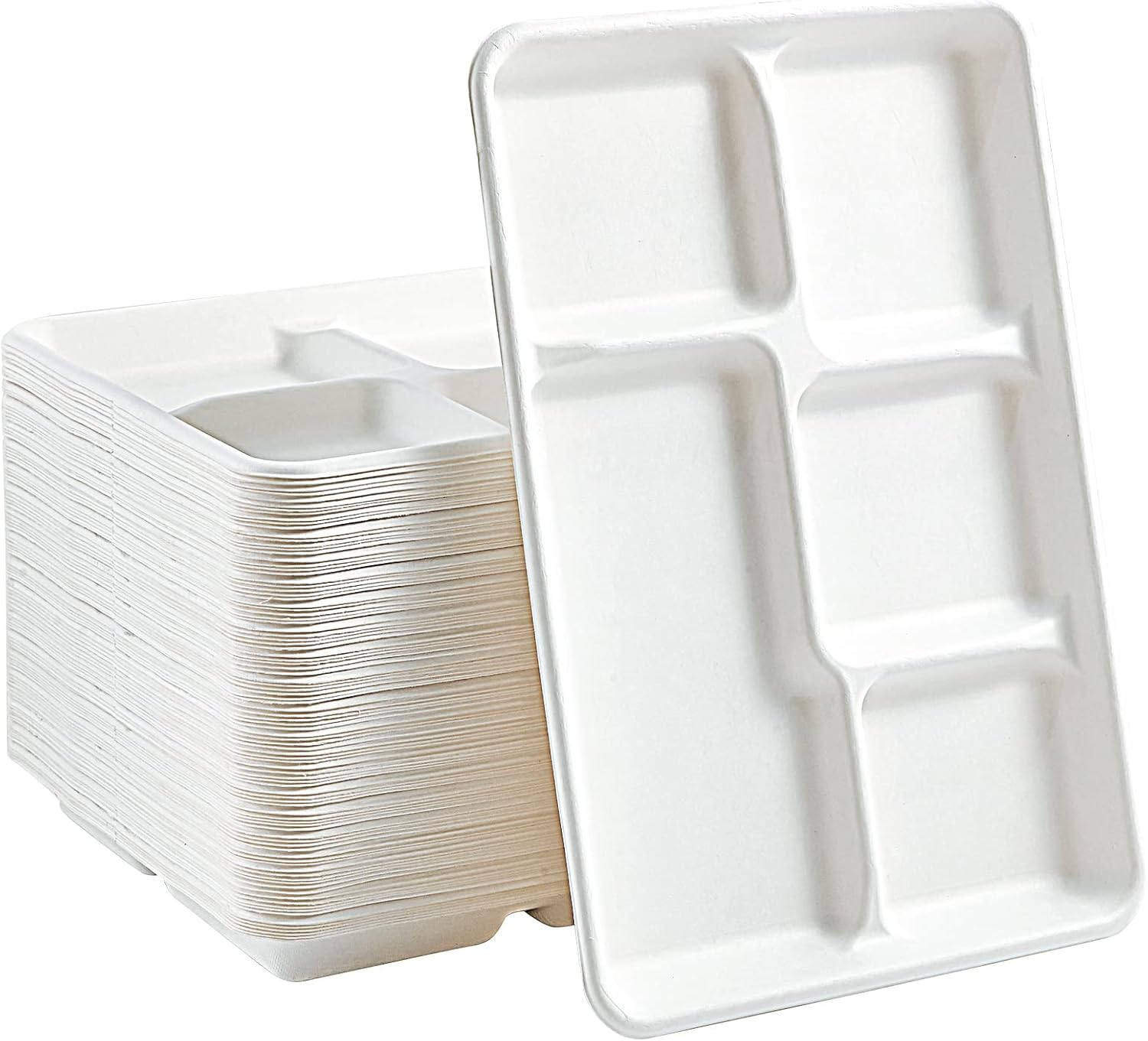 100-Pack 5-Compartment Disposable Plates, 12.5 Inch, Heavy-Duty Paper