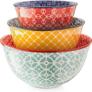 3-Piece Ceramic Mixing Bowl Set, 3.7, 2 and 1 Quart, Microwave Safe