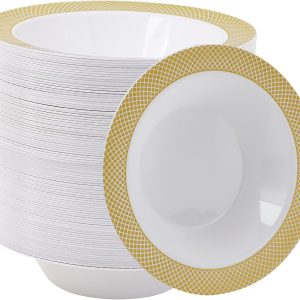 100-Pack 12-Ounce Disposable Plastic Bowls with Grid Rim