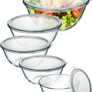 5-Piece Thick Glass Mixing Bowls with Lids, 0.85 to 4.78 Quart