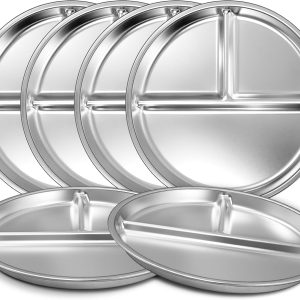 9-Inch Stainless Steel Divided Toddler Plates Set of 6, Dishwasher Safe