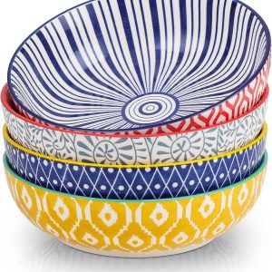30-Ounce Ceramic Shallow Pasta Bowls Set of 4, 8 Inch, Microwave and Dishwasher Safe