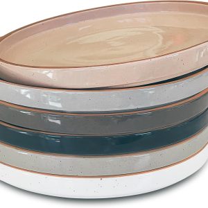 8-Inch Ceramic Flat Plates Set of 6, Microwave and Dishwasher Safe