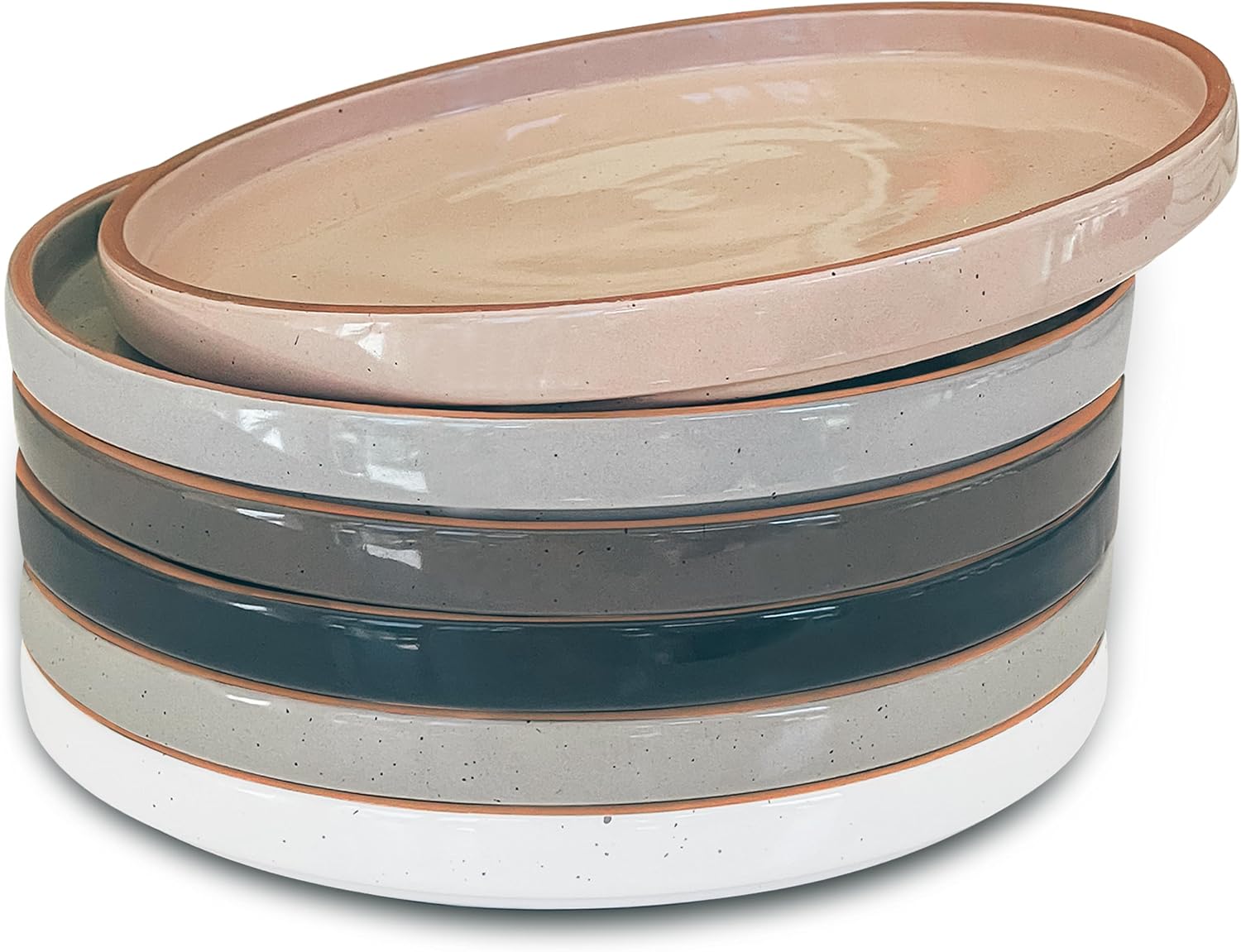 8-Inch Ceramic Flat Plates Set of 6, Microwave and Dishwasher Safe