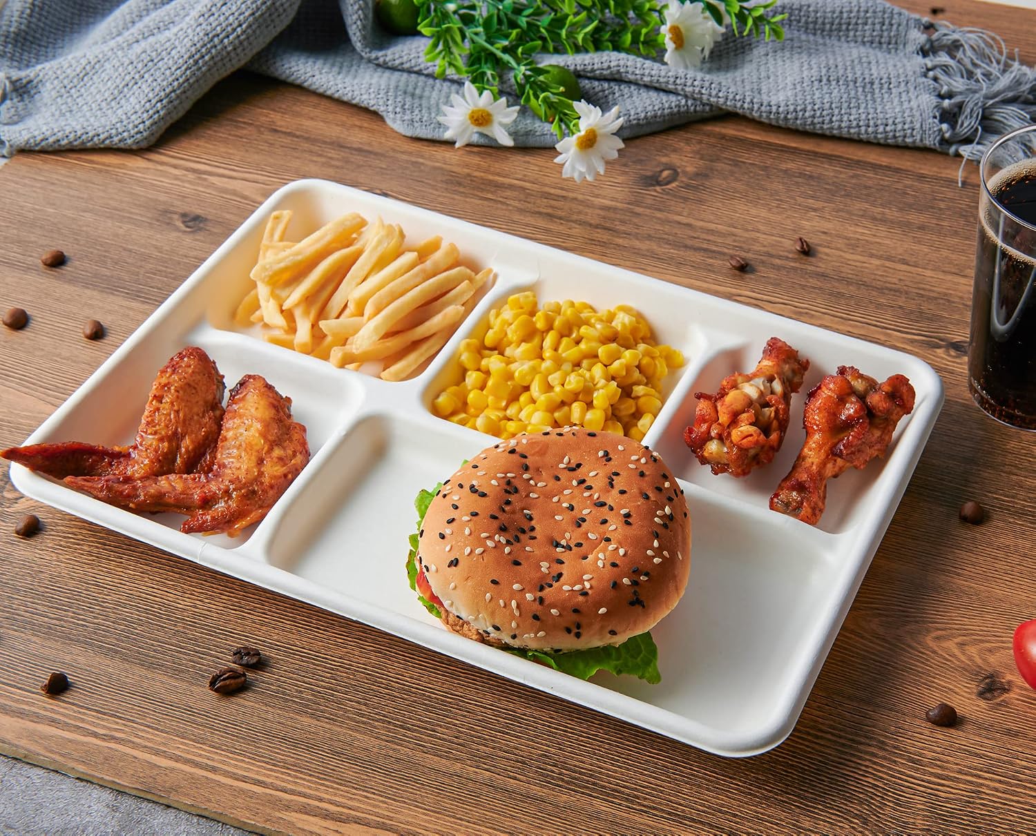100-Pack 5-Compartment Disposable Plates, 12.5 Inch, Heavy-Duty Paper - Image 2